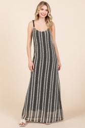 GeeGee Plus Size Striped Scoop Neck Beaded Strap Maxi Cami Dress