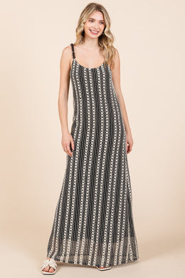 GeeGee Plus Size Striped Scoop Neck Beaded Strap Maxi Cami Dress