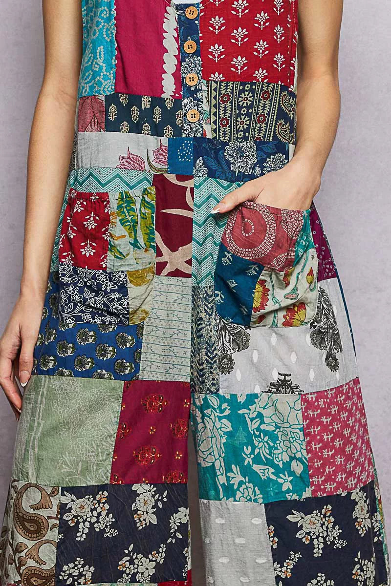 pol sleeveless patchwork POL Sleeveless Patchwork Wide Leg Jumpsuit view 5 (one-piece) - shop at us.meeeshop