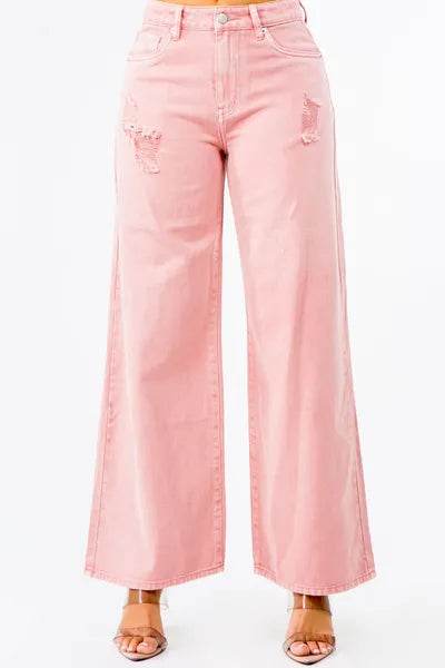 American Bazi High Waist Distressed Wide Leg Jeans - us.meeeshop