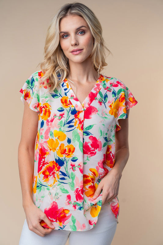 White Birch Full Size Short Sleeve Floral Woven Top | us.meeeshop