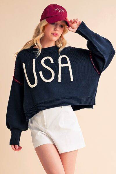 Aemi + Co USA Side Slit Round Neck Sweater - us.meeeshop