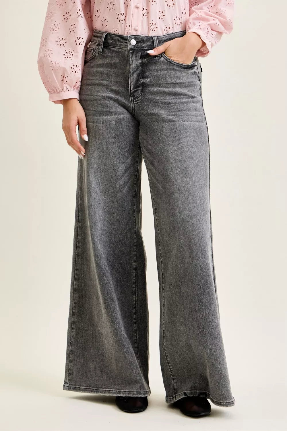 judy blue mid Judy Blue Mid Rise Palazzo Split Back Yoke view 2 (piece) - shop at us.meeeshop