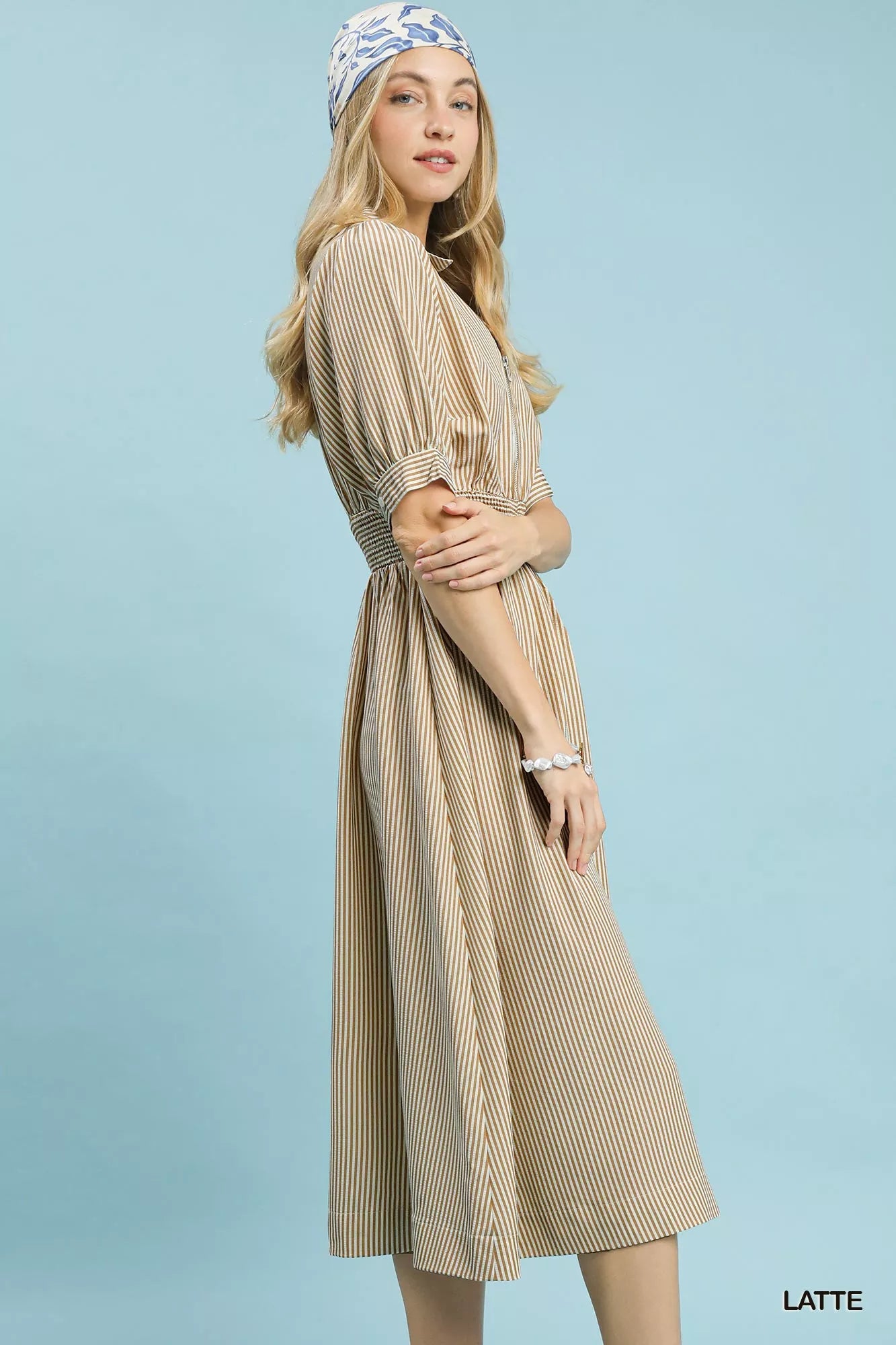 umgee striped midi Umgee Striped Midi Dress with Front Zipper view 2 (dress) - shop at us.meeeshop