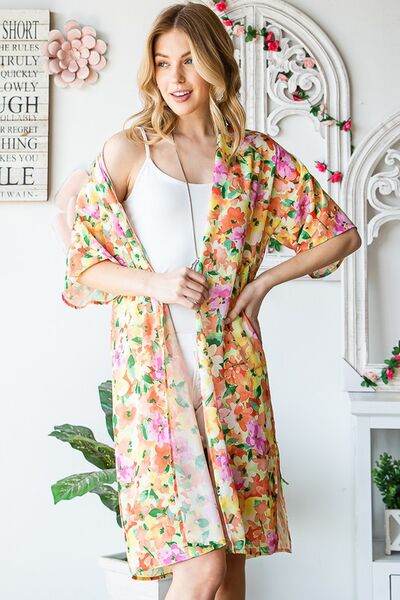 Heimish Full Size Half Sleeve Multi Color Floral Open Cardigan Plus Size - us.meeeshop