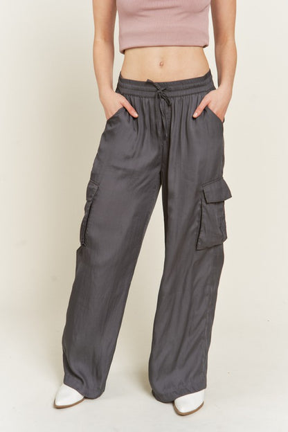 Jade By Jane Plus Size Satin Cargo Pants With Drawstring | us.meeeshop