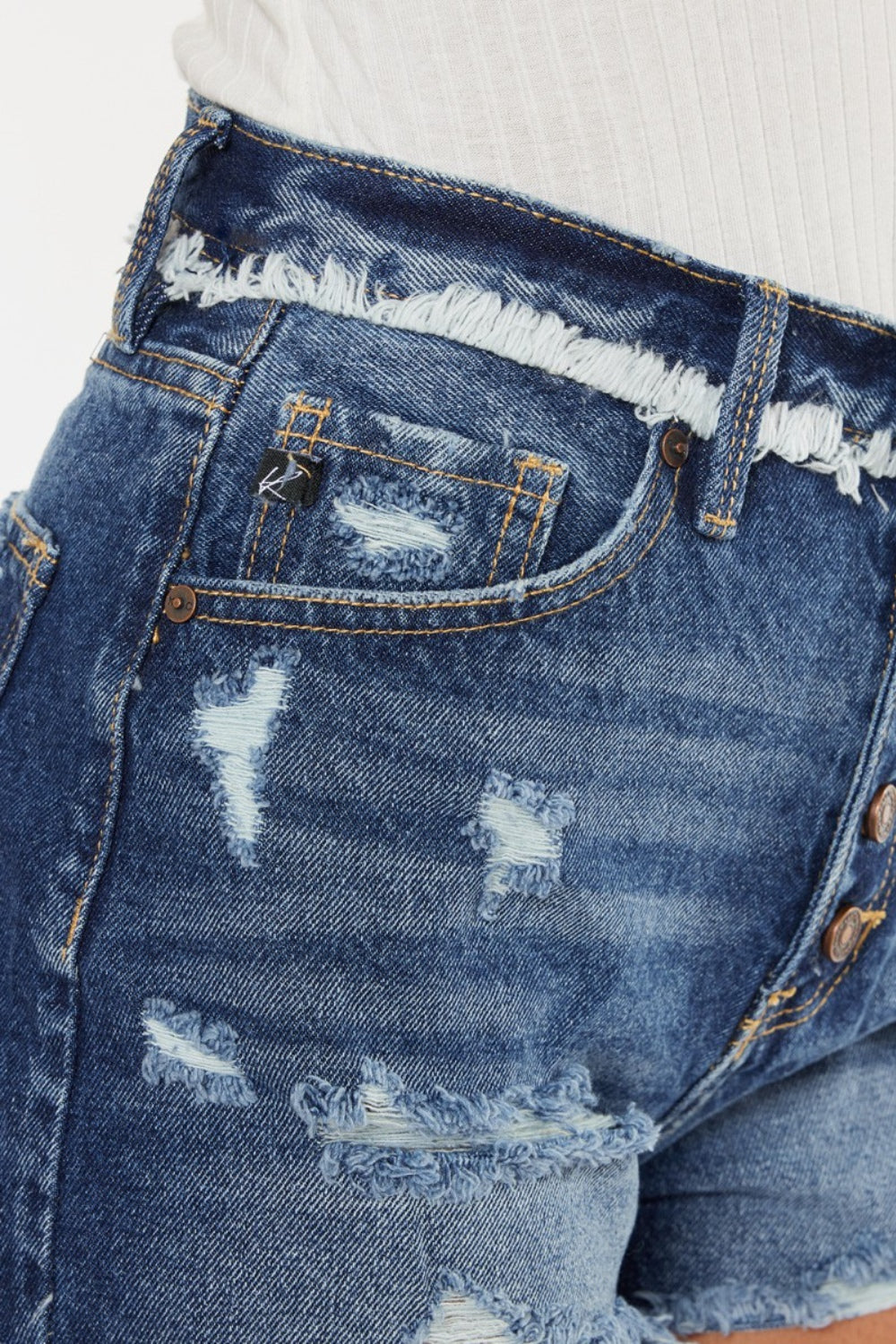 Kancan Distressed Button Fly Denim Shorts | us.meeeshop