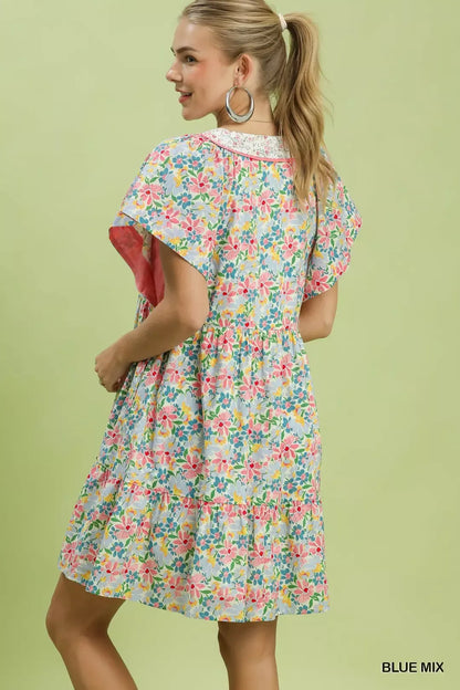 umgee mix floral Umgee Mix Floral Tiered Mini Dress with Side Pockets view 3 (dress) - shop at us.meeeshop