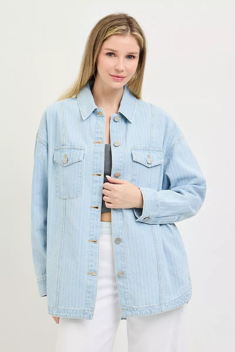 risen oversized stripe Risen Oversized Stripe Denim Shaket view 2 (piece) - shop at us.meeeshop