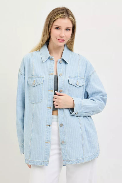 risen oversized stripe Risen Oversized Stripe Denim Shaket view 2 (piece) - shop at us.meeeshop