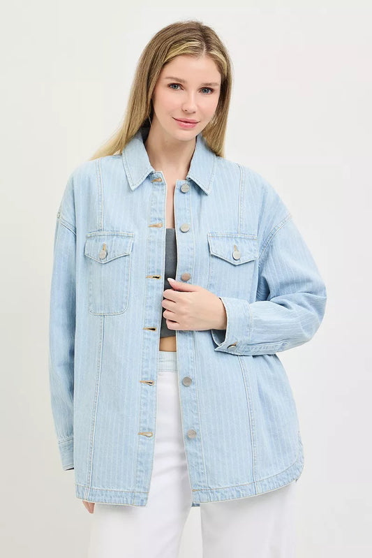 risen oversized stripe Risen Oversized Stripe Denim Shaket view 2 (piece) - shop at us.meeeshop