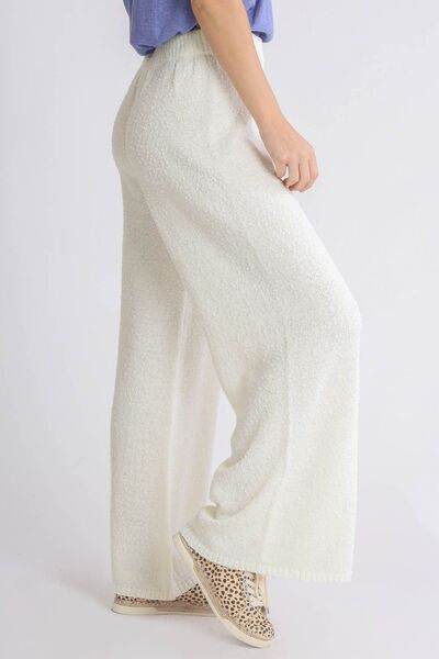 Umgee Elastic Waistband Wide Leg Sweater Pants Plus Size - us.meeeshop