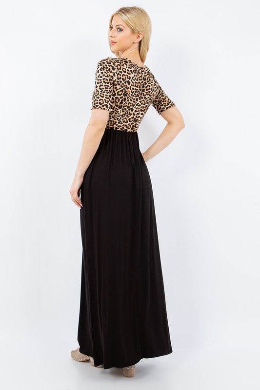 Celeste | Leopard Round Neck Maxi Dress with Pockets Plus Size - us.meeeshop