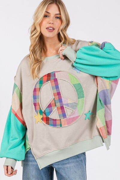 SAGE + FIG Contrast Peace Patch Dropped Shoulder Sweatshirt - us.meeeshop