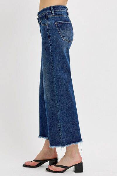 RISEN Raw Hem Wide Leg Attached Buckle Jeans - us.meeeshop