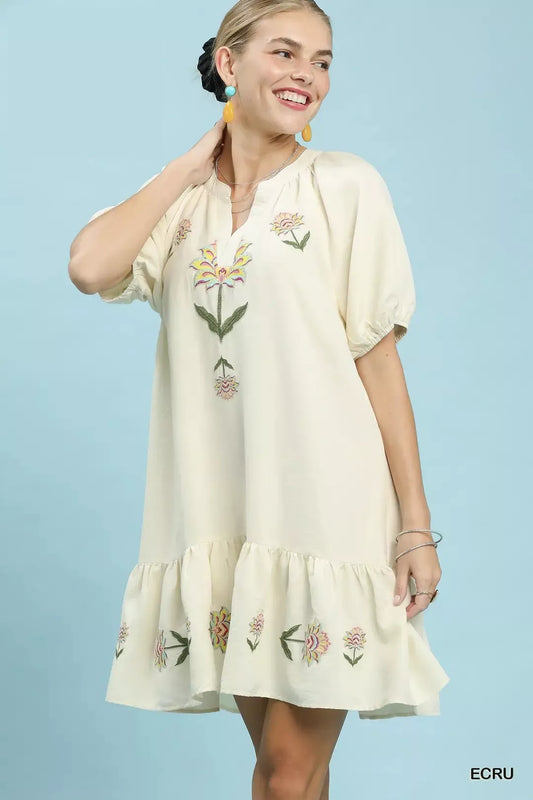 Umgee Embroidered Floral Babydoll Dress (women's dresses) - shop at us.meeeshop