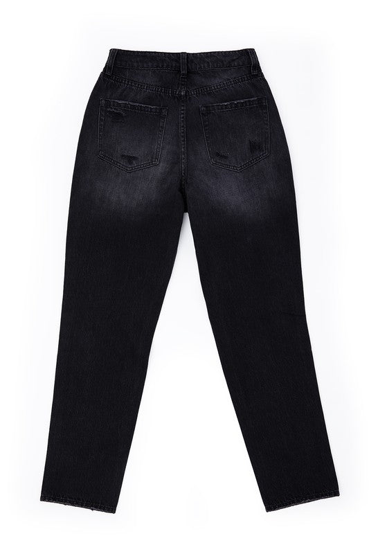 Lilou Black distressed straight jeans | us.meeeshop