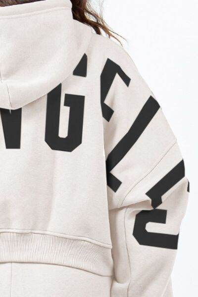 American Bazi Letter Graphic Long Sleeve Drawstring Cropped Hoodie - us.meeeshop