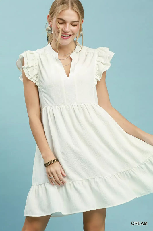 umgee ruffle sleeve Umgee Ruffle Sleeve Babydoll Dress CREAM (dress) - shop at us.meeeshop