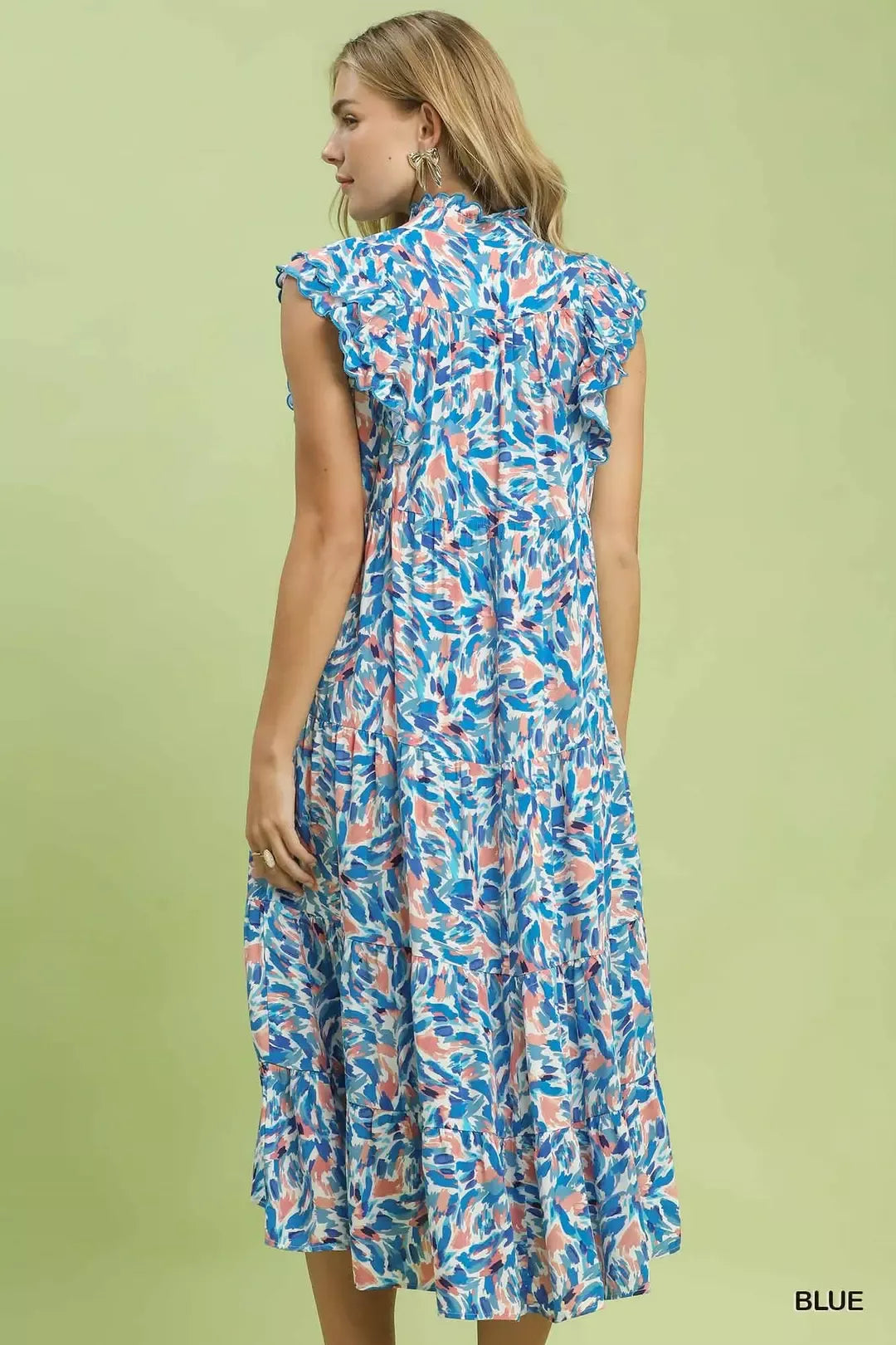 umgee leaf print Umgee Leaf Print Midi Tiered Dress with Side Pockets view 3 (dress) - shop at us.meeeshop