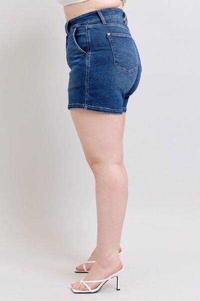 Judy Blue Double Button Waistband Denim Shorts Plus Size - us.meeeshop