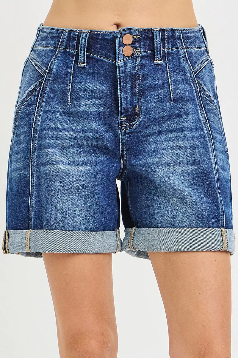 risen high rise RISEN High Rise Seamed Roll up Shorts DARK (bottom) - shop at us.meeeshop