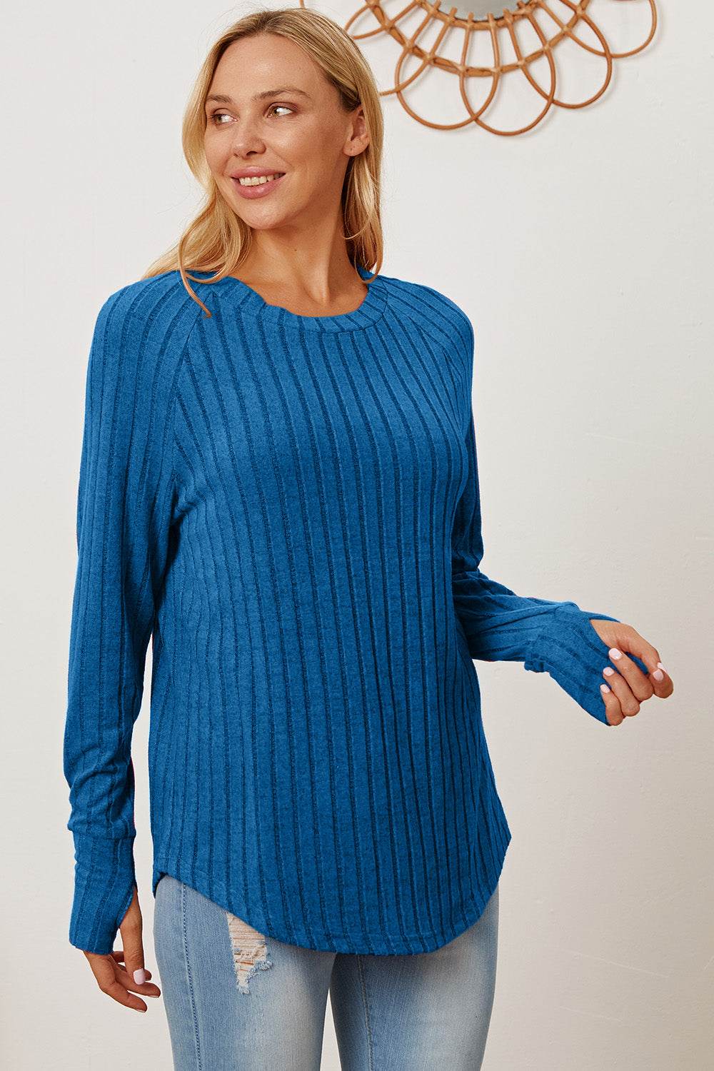 Basic Bae Ribbed Thumbhole Sleeve T-Shirt - us.meeeshop