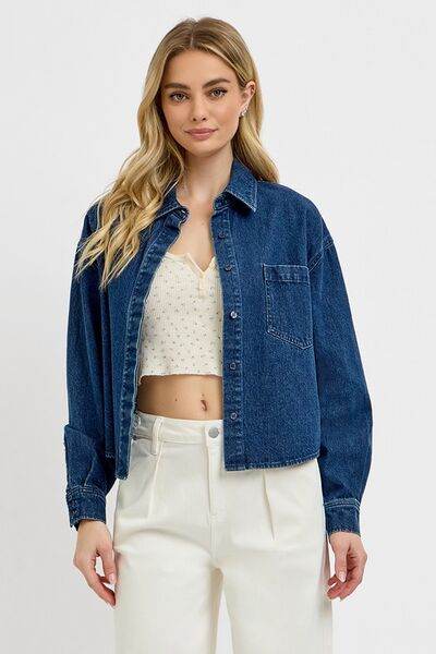 RISEN Button Up Long Sleeve Denim Shacket - us.meeeshop