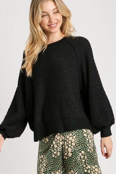 Umgee Round Neck Long Sleeve Sweater Plus Size - us.meeeshop