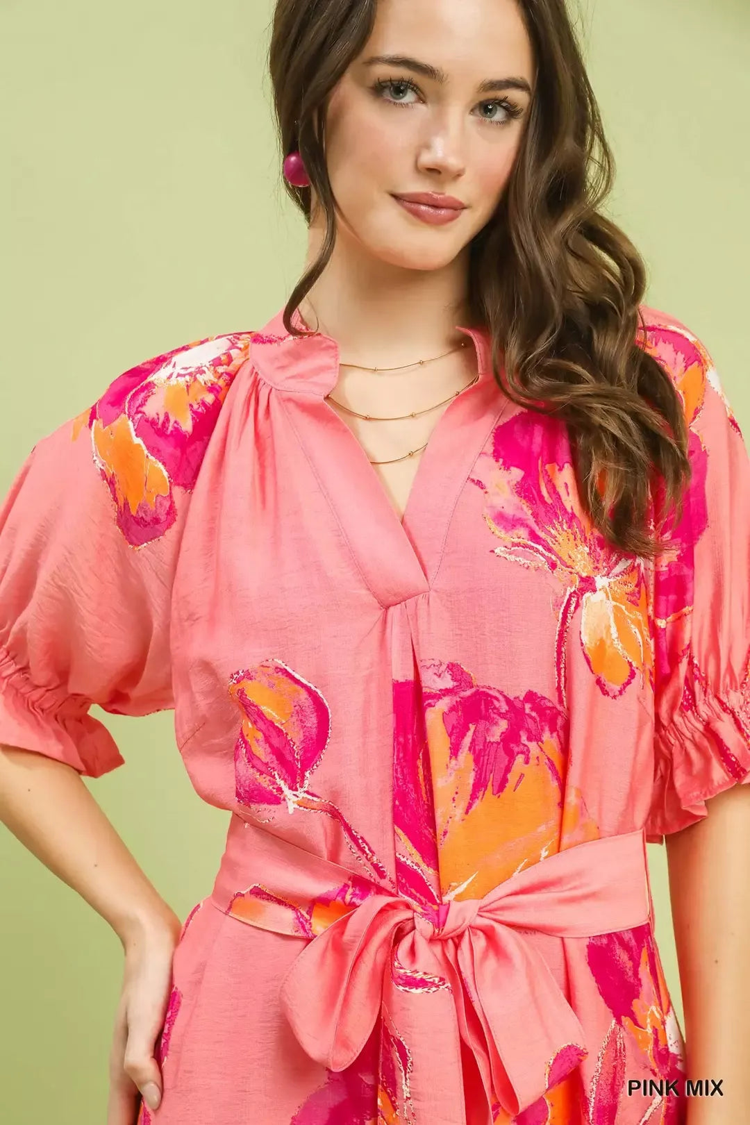 umgee floral flounce Umgee Floral Flounce Sleeve Midi Dress with Belted view 6 (dress) - shop at us.meeeshop