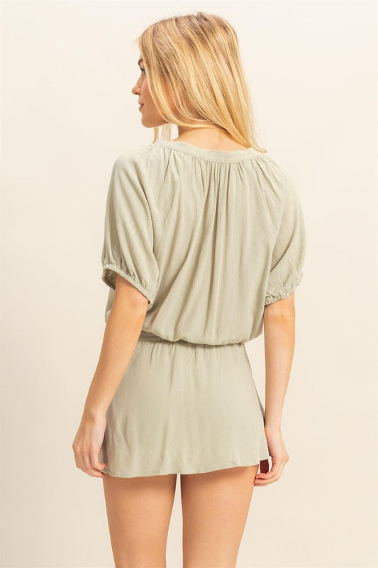 HYFVE Drawstring Hem Short Sleeve Top and Skort Set in Sage - us.meeeshop