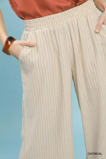 umgee pinstripe wide Umgee Pinstripe Wide Leg Pants view 6 (bottom) - shop at us.meeeshop