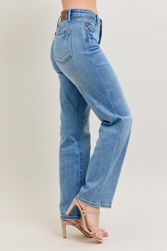 Judy Blue Full Size Tummy Control Vintage Wash Straight Jeans Plus Size - us.meeeshop