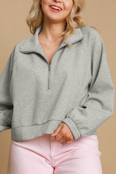 Umgee Half Zip Cropped Sweatshirt Plus Size - us.meeeshop