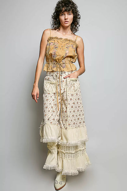pol button down POL Button Down Floral Embroidered Cropped Cami with Lace Detail view 5 (top) - shop at us.meeeshop