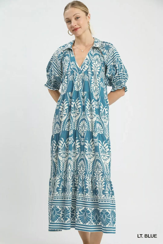 Umgee Two Tone Border Print Midi Dress (women's dresses) view 2 - shop at us.meeeshop