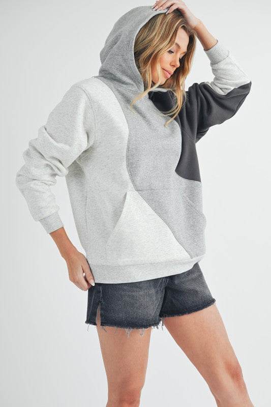 Aemi + Co Color Block Hoodie with Kangaroo Pocket in Gray - us.meeeshop