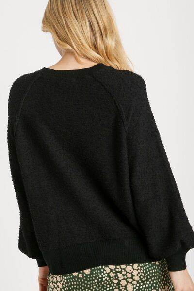 Umgee Round Neck Long Sleeve Sweater Plus Size - us.meeeshop