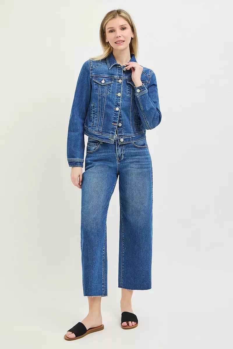 risen basic fitted Risen Basic Fitted Button Down Denim Jacket view 6 (layer) - shop at us.meeeshop