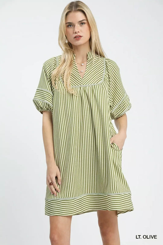 Umgee Striped Puff Sleeve Shift Dress (women's dresses) - shop at us.meeeshop