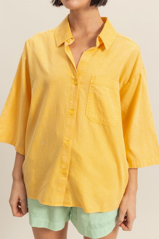 HYFVE Button Down Collared Neck Relaxed Fit Shirt in Sunflower - us.meeeshop