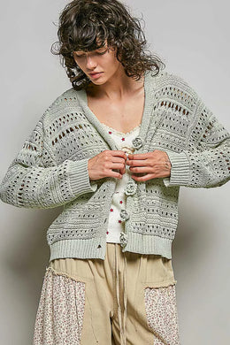 Pol Open-knit Floral Button Cardigan