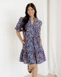 Serena Wild Daisy Floral Split Neck Short Puff Sleeve Mini Dress