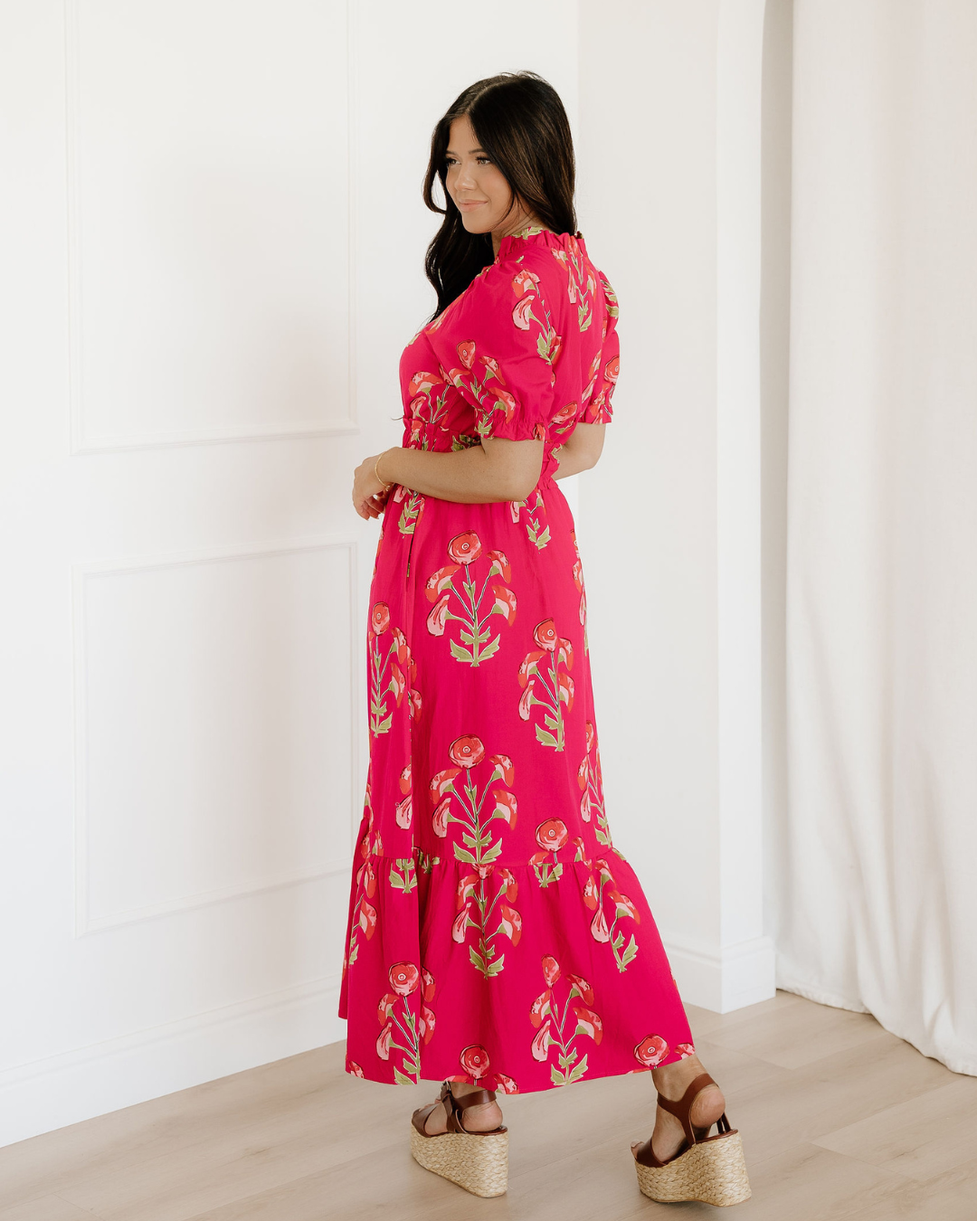 neve floral print Neve Floral Print Frilled V Neck Short Sleeve Ruffle Maxi Dress view 9 (dress) - shop at us.meeeshop