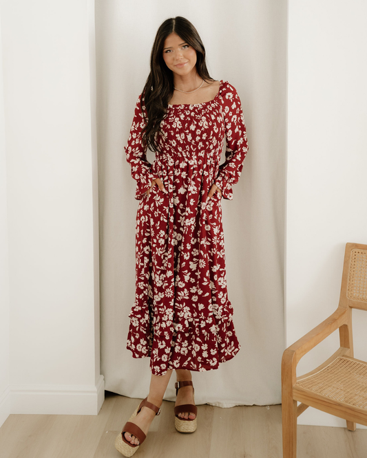lydia sleeve square Lydia Sleeve Square Neck Smocked Maxi Dress view 2 (dress) - shop at us.meeeshop