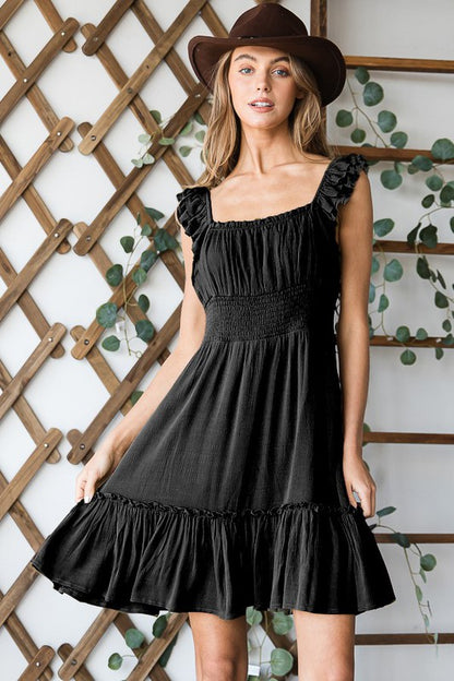 Ruched waist ruffled sleeveless dress us.meeeshop -  Dresses