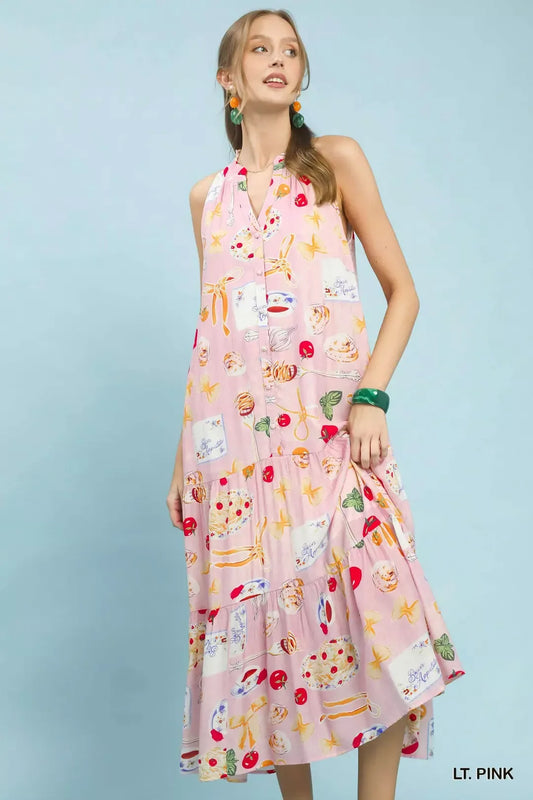 Umgee Abstract Print Tiered Halter Midi Dress (women's dresses) - shop at us.meeeshop