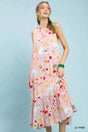 Umgee Abstract Print Tiered Halter Midi Dress