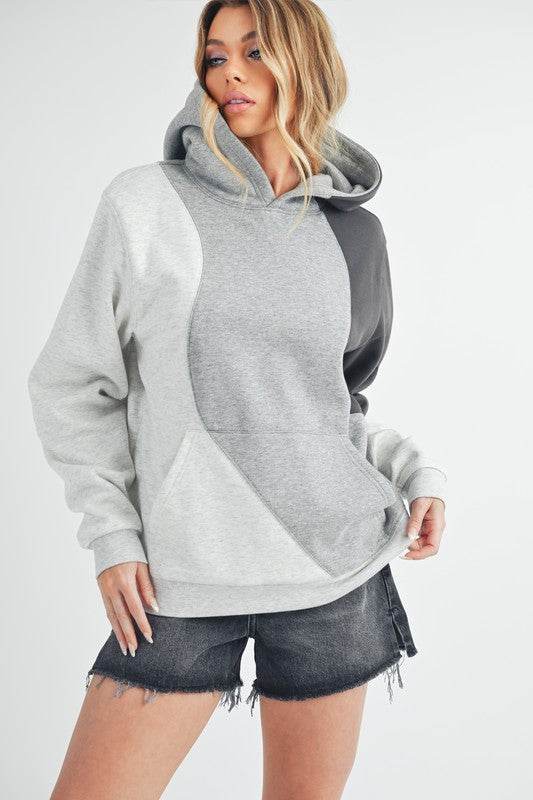 Aemi + Co Color Block Hoodie with Kangaroo Pocket in Gray - us.meeeshop