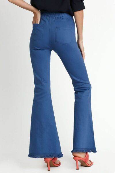 Umgee | Wide Flare Leg Stretch Pants with Frayed Hem Plus Size - us.meeeshop